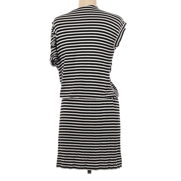 Calvin Klein Blue Asymmetrical Sleeves-neck Navy-white Striped Knit Dress Size 8 - Picture 2 of 10